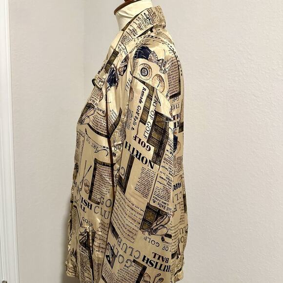 Vintage Silk Golf Novelty Print Track Suit Co Ord Set 90s Sporty Athleisure Tan - Picture 5 of 9